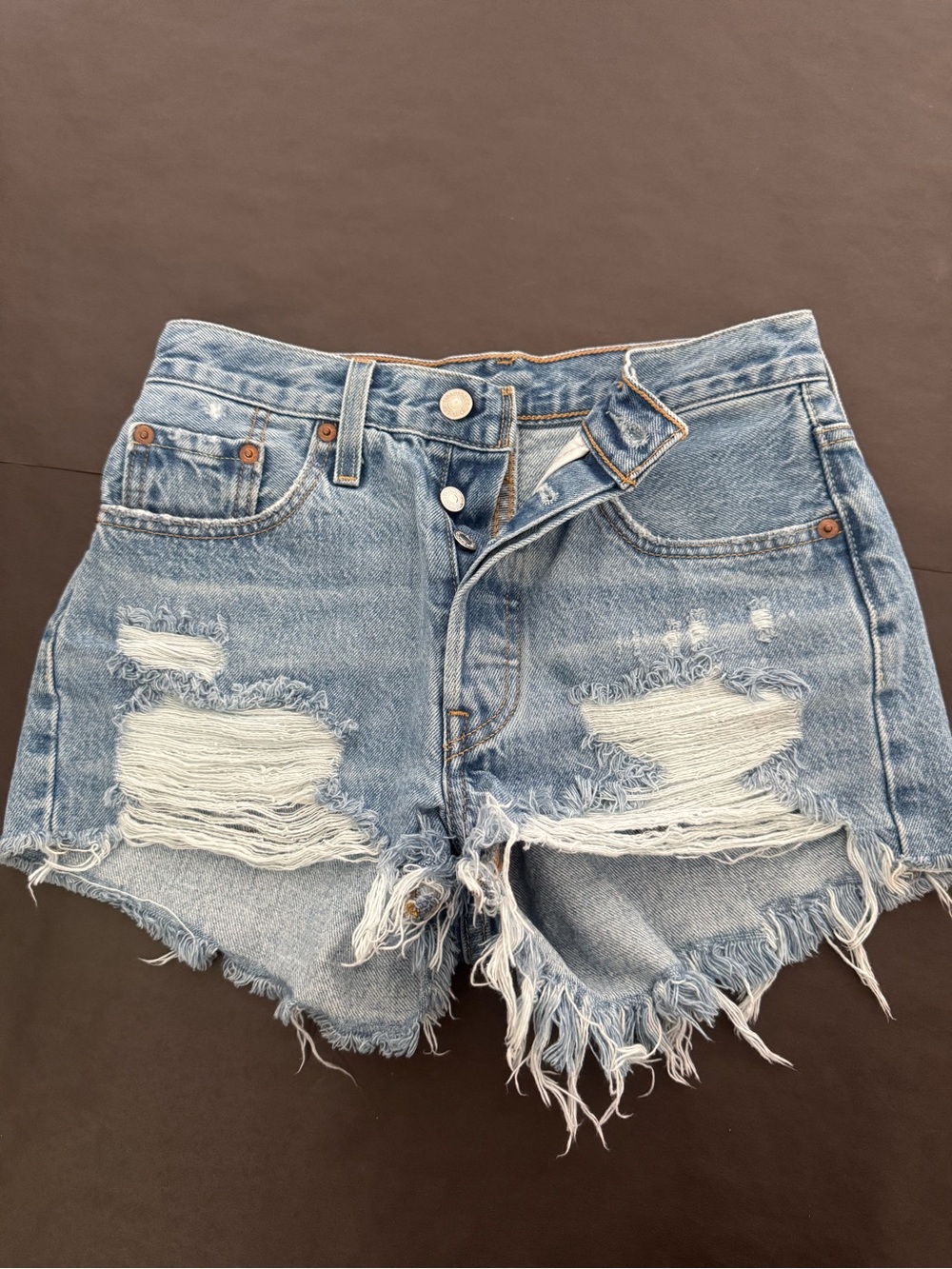 Levi's Light Blue Ripped Denim Cutoff Shorts